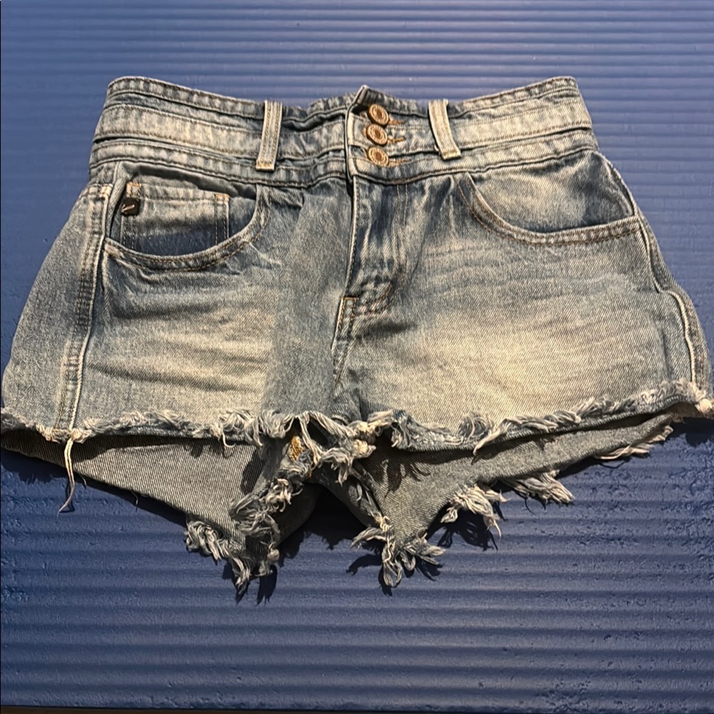 KanCan Blue Distressed Jean Shorts with Frayed Hem
